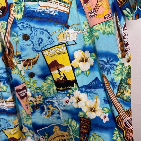 High Surf Hawaiian Button Down Shirt Short Sleeve Cotton Ukulele Floral Large - Picture 7 of 10